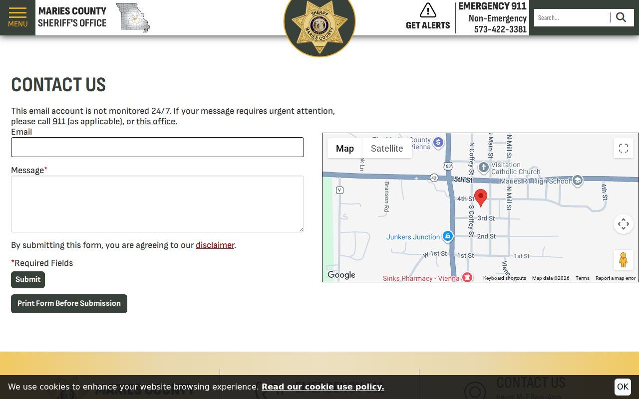 Maries County Sheriff contact information and public hours