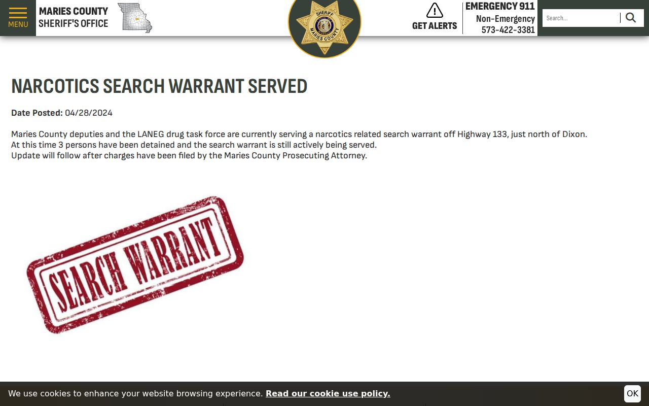 Maries County joint agency search warrant service context
