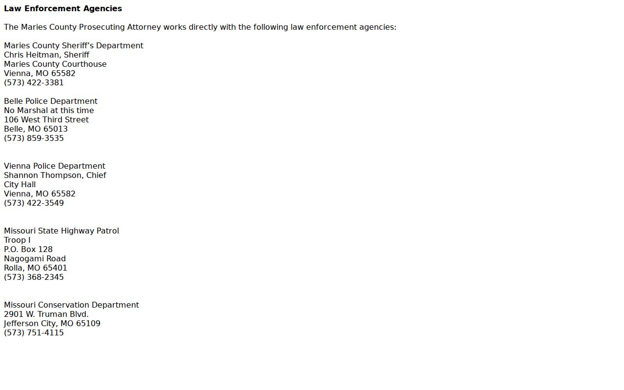 Maries County local law enforcement agency contact list