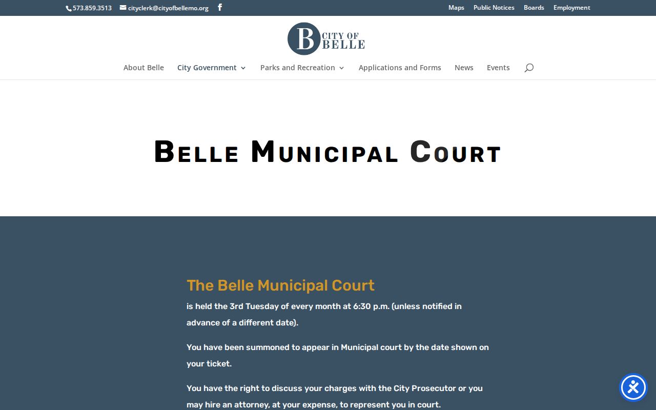 Belle Municipal Court schedule and failure to appear information